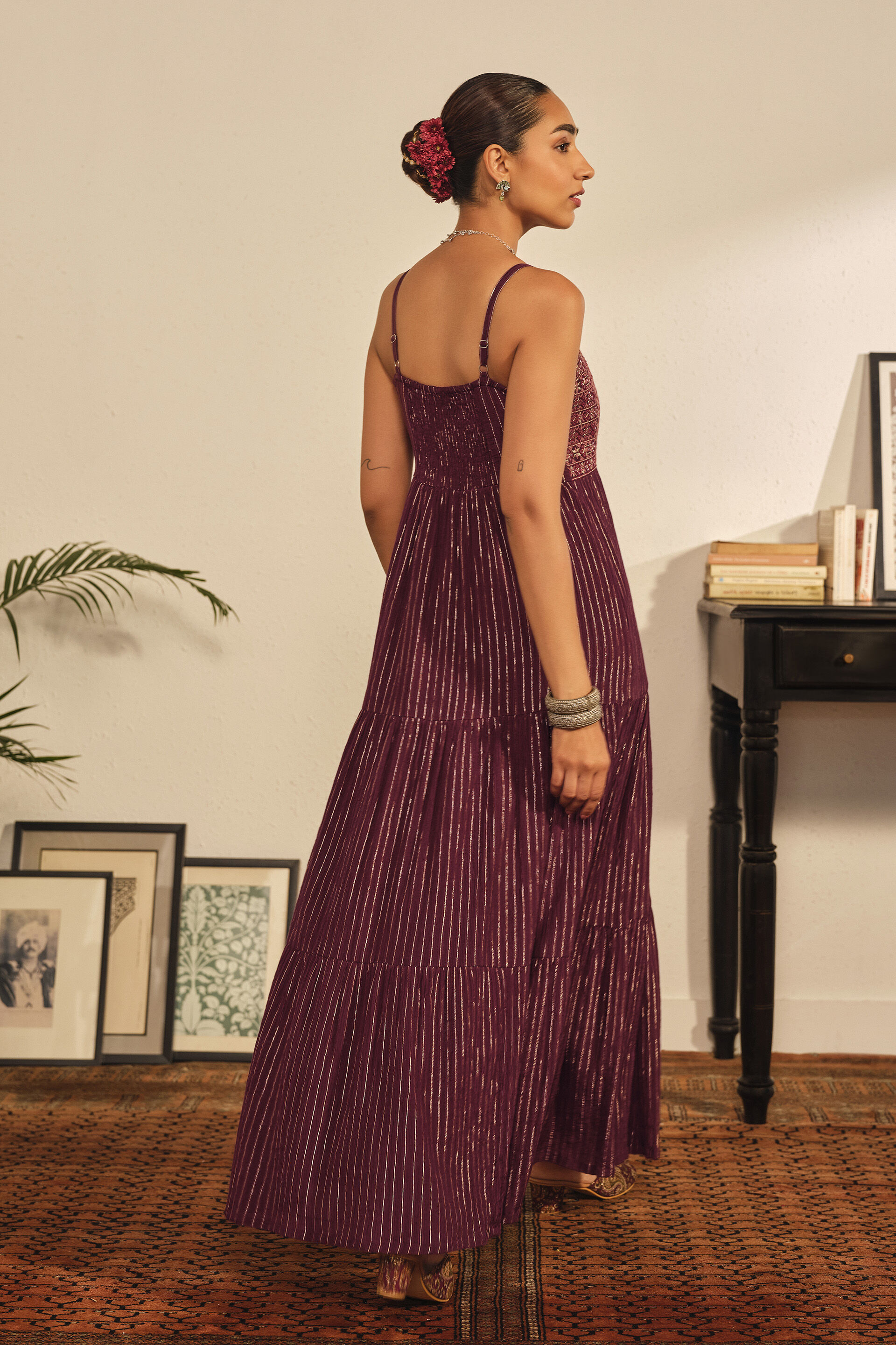 Embroidered Maxi Dress in Wine, Wine, image 3